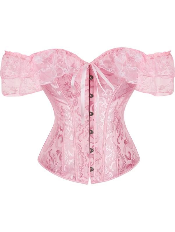 Women's Retro Lace Overbust Corset Top - Off-Shoulder Bodice with Hook&Eye Front, Adjustable Lacing, Polyester Knitting Fabric, Shapewear for Party & Wedding, Do Not Wring Clothing