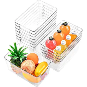 12 Pack Middle Organizers and Storage, Pantry Organization and Storage Bins, Cabinet Organizer, Clear Plastic Storage Containers with Handle, Storage Bins for Cabinet, Fridge
