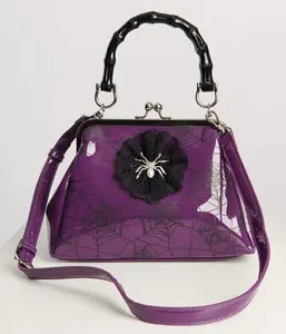 Purple Patent Leatherette Spiderweb Handbag