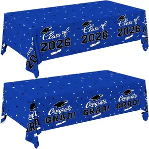 2026 Graduation Decorations : 2-Pack Congrats Grad Disposable Tablecovers - Class of 2026 Blue Themed Table Cloths, for Graduation Party Supplies & Graduation Backdrop, 54" X 108"