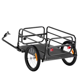 [fathersdaygift]Outdoor Folding Trolley160 lbs Load Capacity Heavy-Duty Bike Cargo TrailerPortable Foldable Compact StorageQuick Release Universal Hitch16" WheelsSafe ReflectorsFits 22"-28" Bike Wheels, Collapsible Folding Trollies