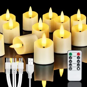 6 PCS Rechargeable Flameless LED Votive Candles - Artwork Novelty Lighting, 2/4/6/8H Timer, Battery-Operated Tea Lights, USB Charging Cable Included, for Table, Wedding