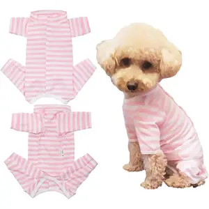 Dog’s Recovery Suit Post Surgery Shirt for Puppy, Full Coverage Dog's Bodysuit Wound Protective Surgical Clothes for Small and Medium Pets (Pink White Stripe-s)