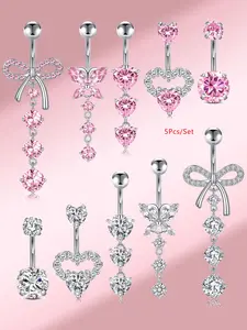 Heart & Butterfly & Bow Design Belly Rings, Belly Piercing Jewelry, Belly Button Piercing, Stainless Steel Navel Rings, Body Jewelry for Women & Girls, Trendy All-match & Exquisite Jewelry for Birthday Gift, Body Piercings