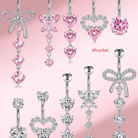 Heart & Butterfly & Bow Design Belly Rings, Belly Piercing Jewelry, Belly Button Piercing, Stainless Steel Navel Rings, Body Jewelry for Women & Girls, Trendy All-match & Exquisite Jewelry for Birthday Gift, Body Piercings, Body Jewellery
