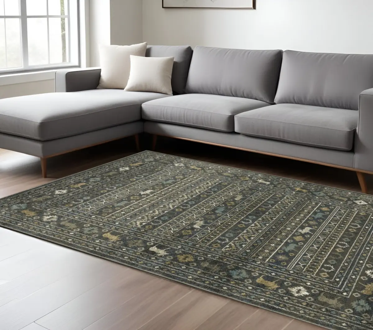 360 Stand Rectangle Size Area Rug, 10x13 ft Power-Loomed Stain-Proof Southwest Print Rug, Blue & Gold, Ideal for Living Rooms, Rugs Living Room, Durable Area Rugs