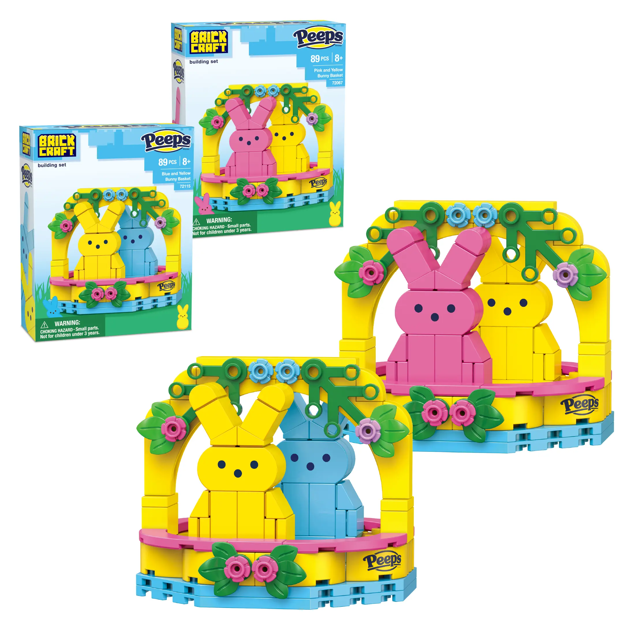 Brickcraft PEEPS Bunny Basket 2-Pack Bundle Building Kit, 178-Piece Easter Set with Pink & Blue Figures, Ages 8+