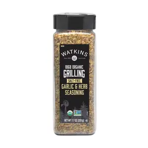 Watkins 1868 Organic Grilling Salt-Free Garlic and Herb Seasoning, 7.7 oz Beef Flavor Spice Natural No-Salt Seasoning Rub