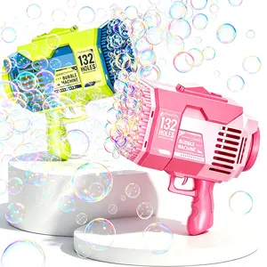 132 Holes Bazooka Bubble Gun 2 IN1 Fan Function Rechargeable with Color LED Light Automatic Bubble Blaster, Kids Outdoor Wedding Party Toy Gift