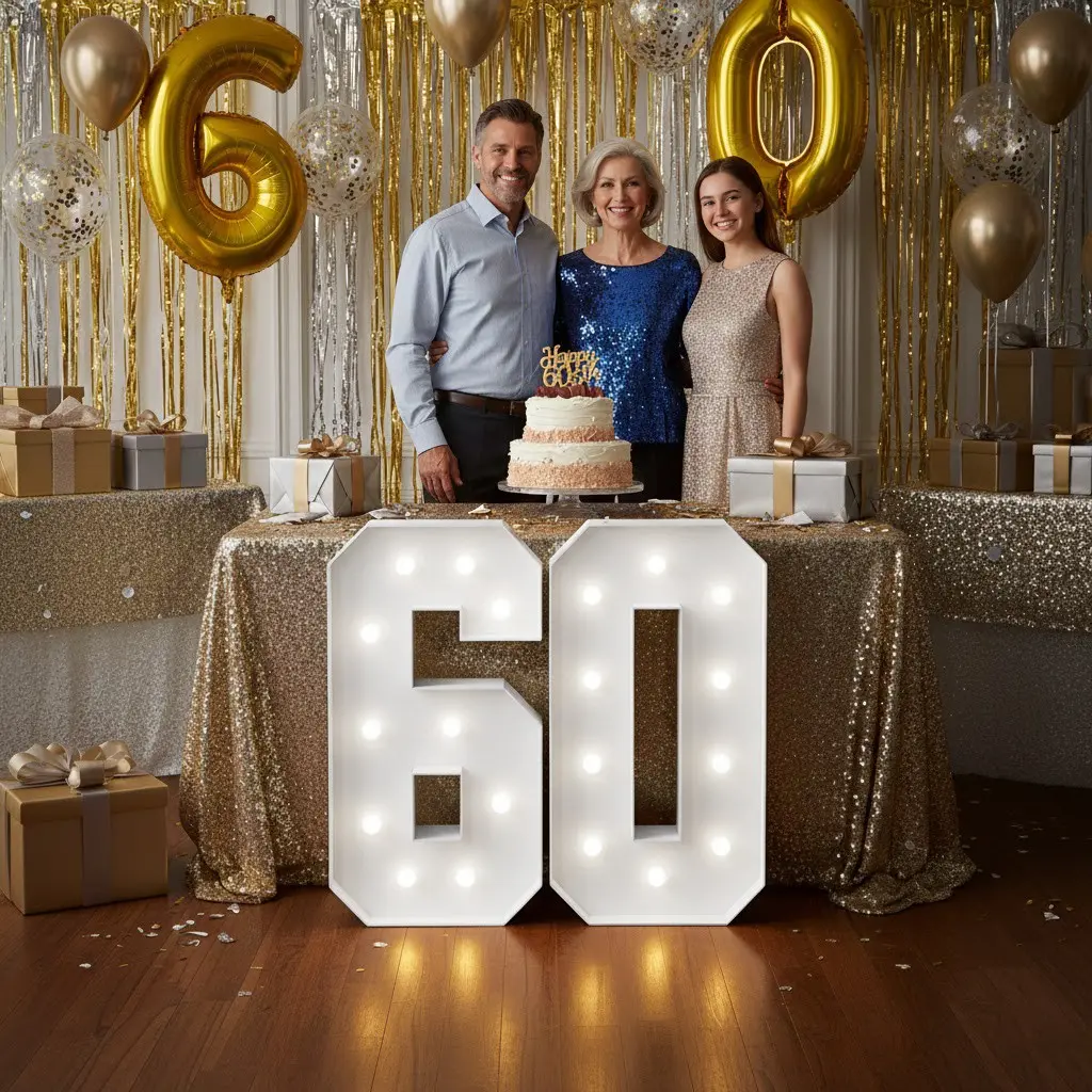 Large 60 Birthday Number Light Sign, Led Lighted, 3 Feet High, & Warm Color Lights, LED Light, Led Signs, Perfect for Birthdays, Anniversaries, Graduation Parties