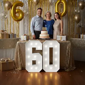Large 60 Birthday Number Light Sign, 3 Feet High, & Warm Color Lights, LED Light, Perfect for Birthdays, Anniversaries, Graduation Parties