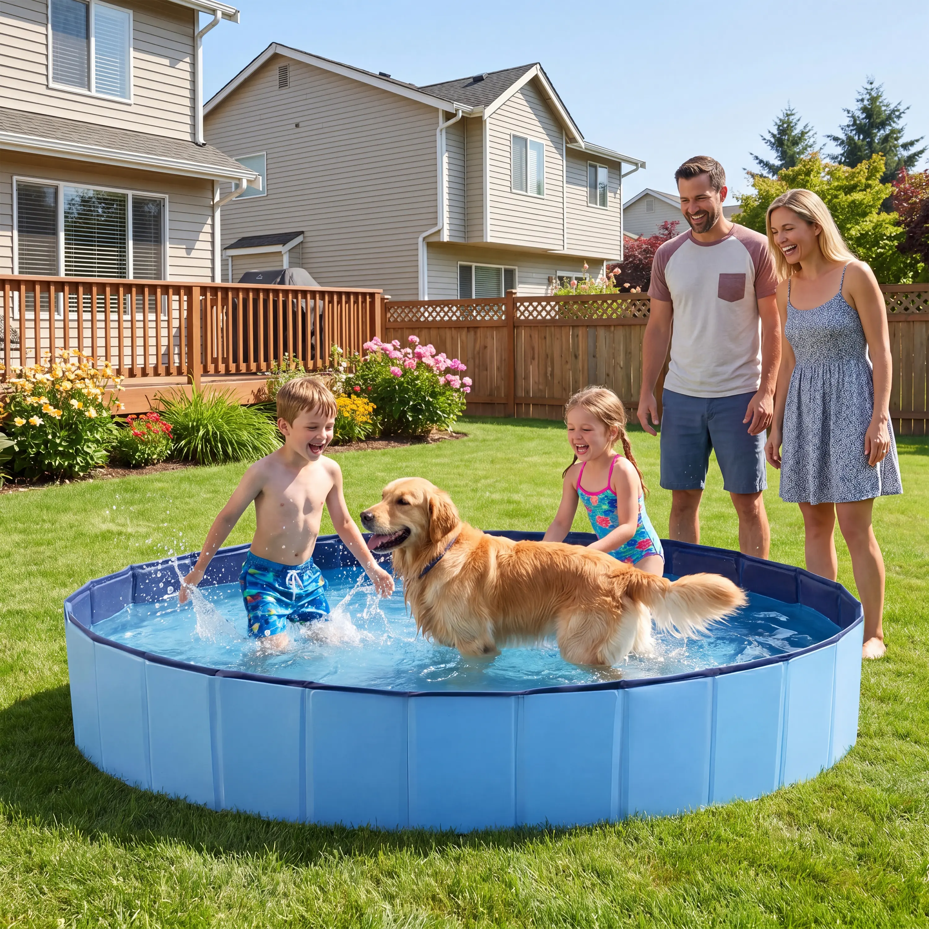 Foldable Pet Swimming Pool Portable Dog Bathtub For Indoor and Outdoor Use Large Space Kids Swimming Pool PVC Portable Non-Slip Hard Plastic Dog Pools