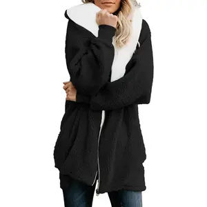 Sports & Outdoors ReachMe Womens Fleece Zip Up Jacket with Pockets Oversized Long Sherpa Hoodie Fuzzy Jackets Warm Teddy Coat