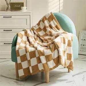 PacificPlex Plush Preppy Checkerboard Throw Blanket 50 x 60 - Soft and Cozy blank ie kingsize coffee