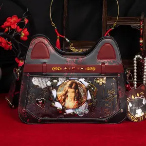 The Junco Codename Yuan Cat Ear Ita Bag, Kawaii PU Leather Crossbody-Shoulder Bag, DIY Clear Display Board for Anime Pins and Plushies
