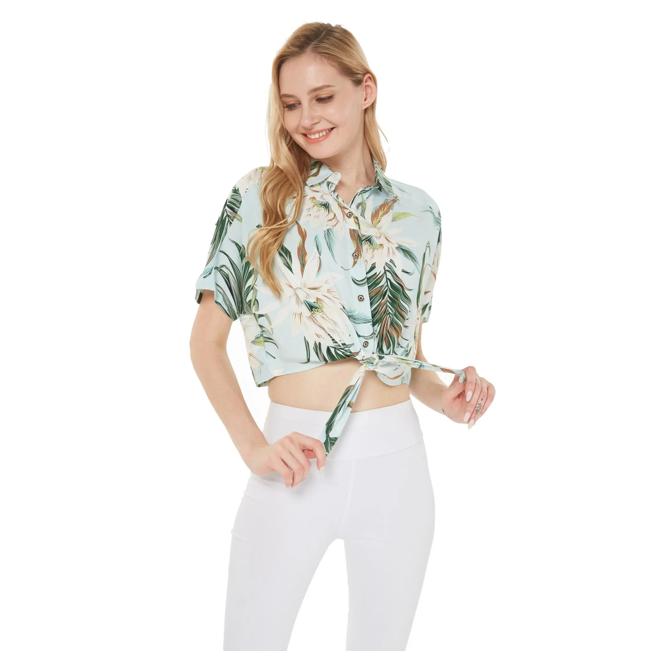 Women's Tie-up Shirt in Wispy Cereus Light Blue