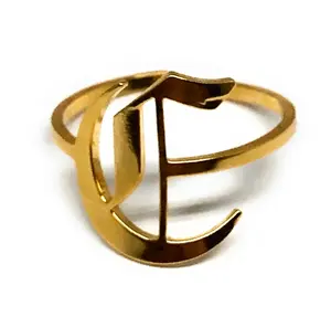 Gold Plated CUSTOMIZED OLD ENGLISH Initial Letter Ring Anillo Adjustable sizes 7-12