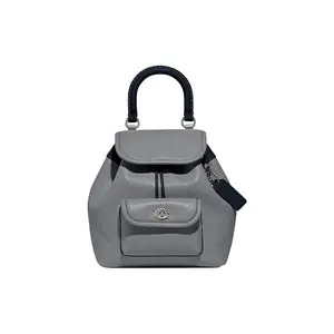 COACH Riya 23 Leather Backpack with Drawstring and Buckle Closure for Women in Gray