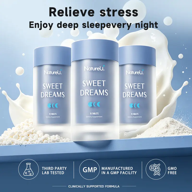 NatureU Deep Sleep Support — GABA + Casein Peptides, Melatonin-Free Sleep Supplement for Deep & Restful Sleep, Stress Relief & Nighttime Relaxation, 15 Tablets
