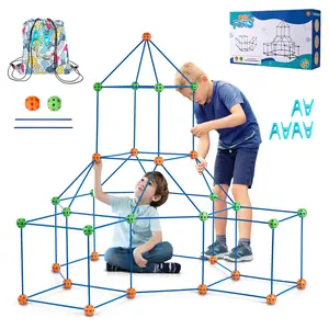 VEVOR Fort Building Kit for Kids, 120PCS STEM Building Toys, Educational Gift for 4 5 6 7 8+ Year Old Boys Girls, Indoor Outdoor Play Tent Builder Set Construction Toys with 80 Rods and 40 Balls