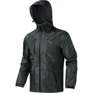 RODEEL 715 Waterproof Jacket Men Lightweight Breathable Full Zip Hooded Rainwear Durable Rain Coat Weatherproof Windbreaker Menswear For Outdoor Hiking Camping Fishing Boating Construction Roofing Landscaping Gardening Workwear, Holiday Gift