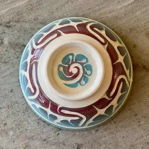 Porcelain Bowl with Floral Red and Blue Slip Carving