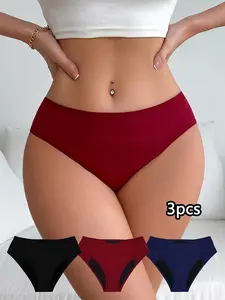 3-Pack Women's Period Panties, Fitted Elegant Design for All Seasons, Comfortable and Plain Style for Everyday Use, Soft Comfy Brief, Minimalist Panties, Fashion Comfy Underwear