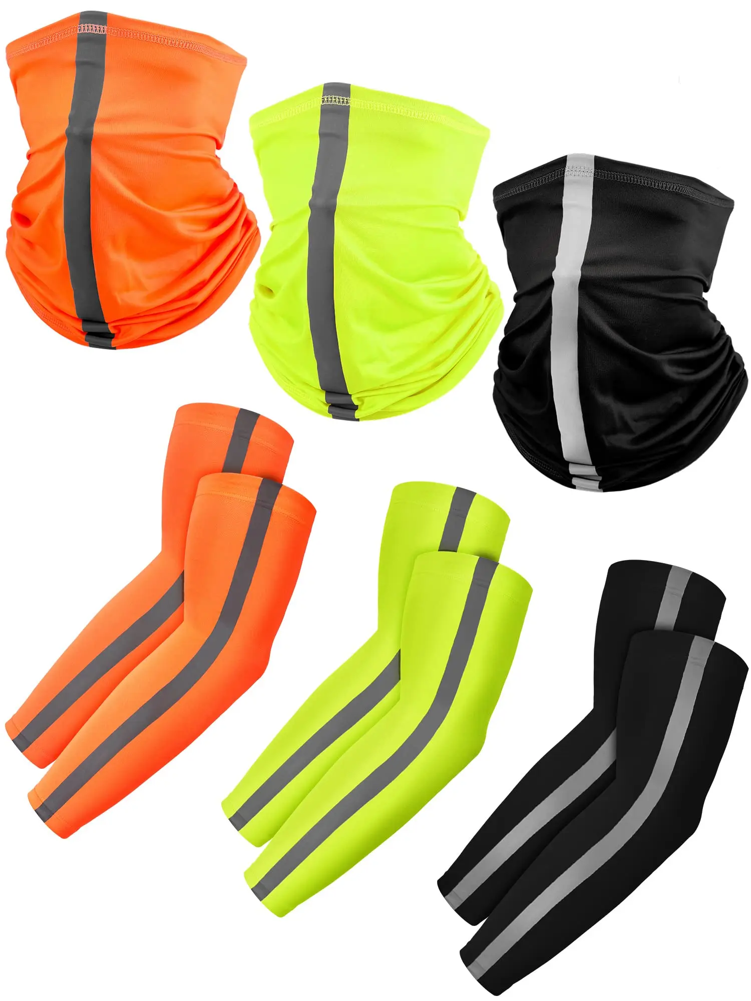 Adults' 6-Piece High Visibility Reflective Strips Sports Protective Gear Set, UV Protection Cooling Neck Gaiter, Breathable Arm Sleeves & Face Cover for Construction, Cycling