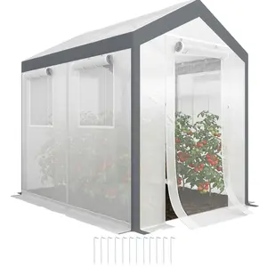 8' x 6' x 7.4' Walk-in Tunnel Greenhouse – 4 Roll-Up Windows + 2 Zippered Mesh Doors. 140 GSM PE Cover (85% Light, Tear-Resistant). Powder-Coated Steel Frame + 12 Stakes & 4 Ropes