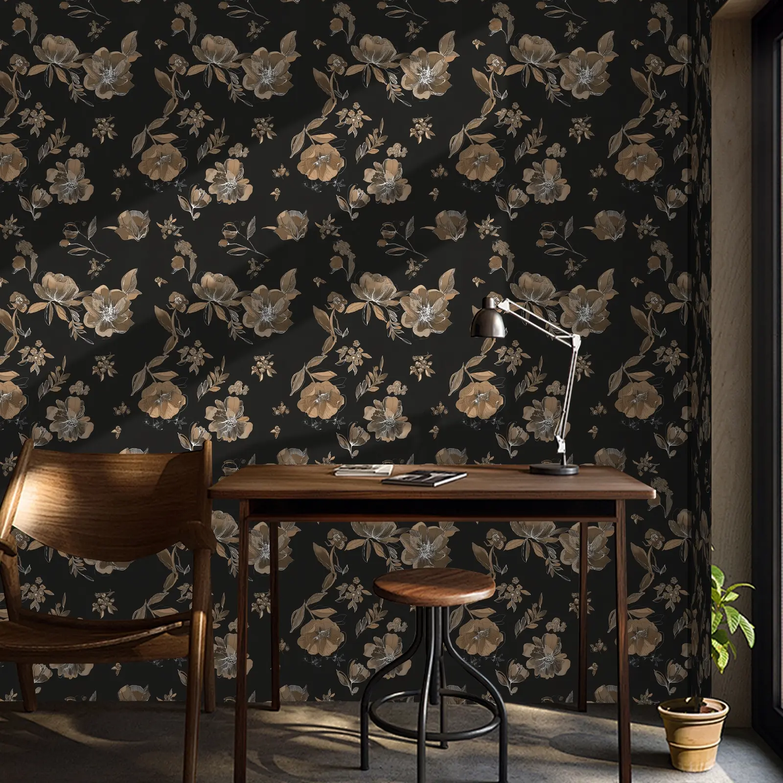 Deep Color Floral Self-Stick Wallpaper Roll, Vintage Luxury Style, Waterproof Vinyl Wall Paper, Easy Peel Off, Home Decor, Living Room Bedroom