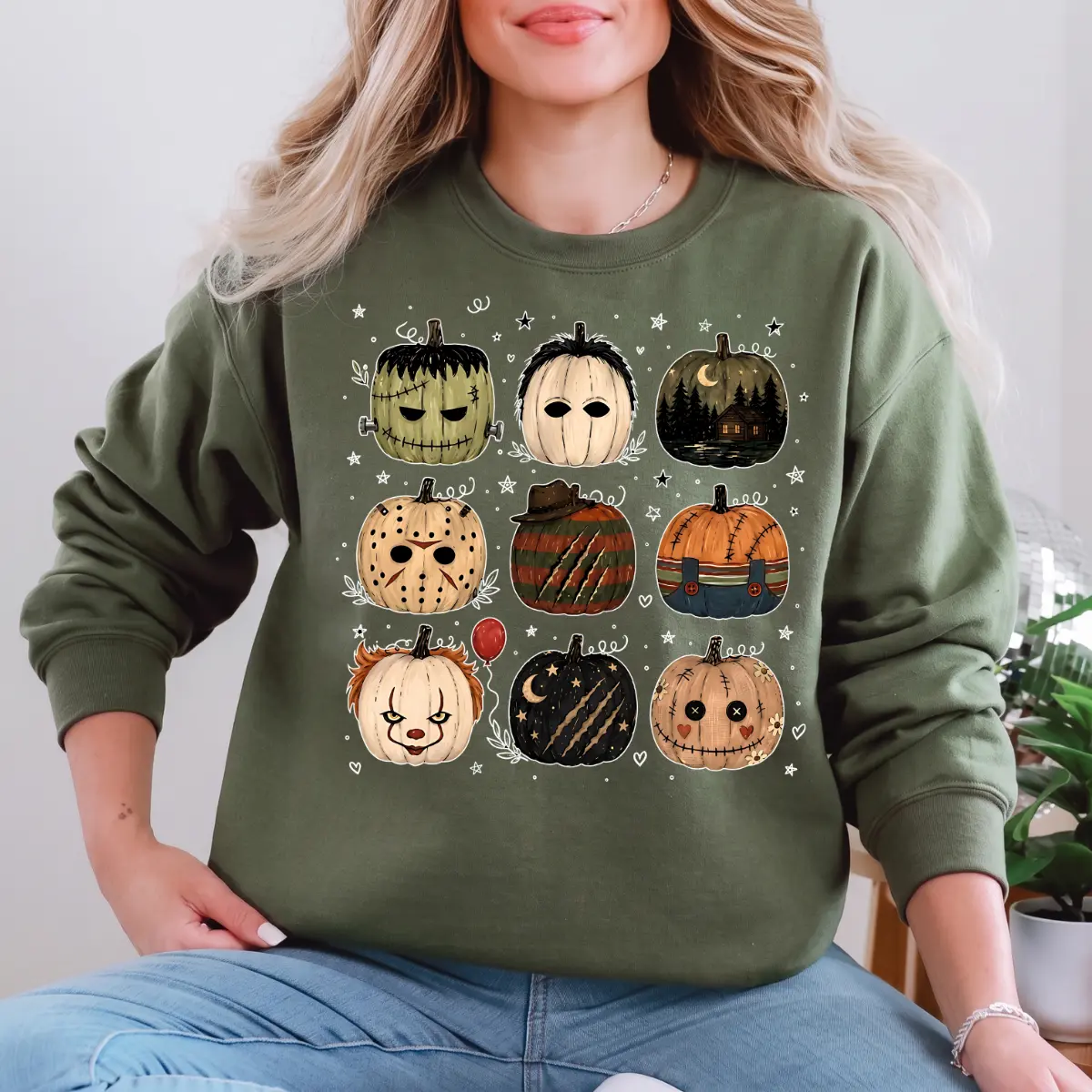 Horror Movie Pumpkins Sweatshirt/T-shirt , Spooky Halloween Crewneck, Scary Pumpkin Graphic Sweater, Retro Horror Movie Pullover, Cozy Fall Gift Womenswear Hoodie