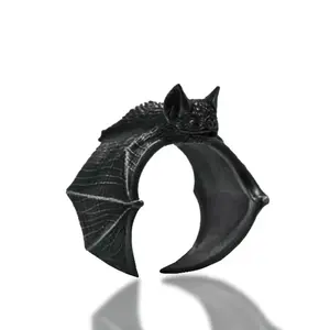 🦇💀 Gothic Bat Wing Ring| Hypoallergenic Stainless Steel Adjustable Cuff| 3D Vintage Punk Jewelry for Halloween/Cosplay/Concerts| His & Hers Goth Gift Set with Velvet Pouch🎃🔮
