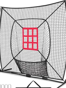 7x7 ft Baseball & Softball Practice Net with Bow Frame for Batting, Hitting, Pitching, Portable Baseball Throwing Net with 2 Strike Zone Batting Tee