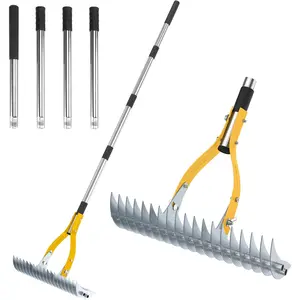 TOOVEM Thatch Rake, 15-inch Lawn Thatching Rake with Tines & Ergonomic Handle, 70-Inch Dethatching Rakes for Effective Lawn Care, & Yard Tool