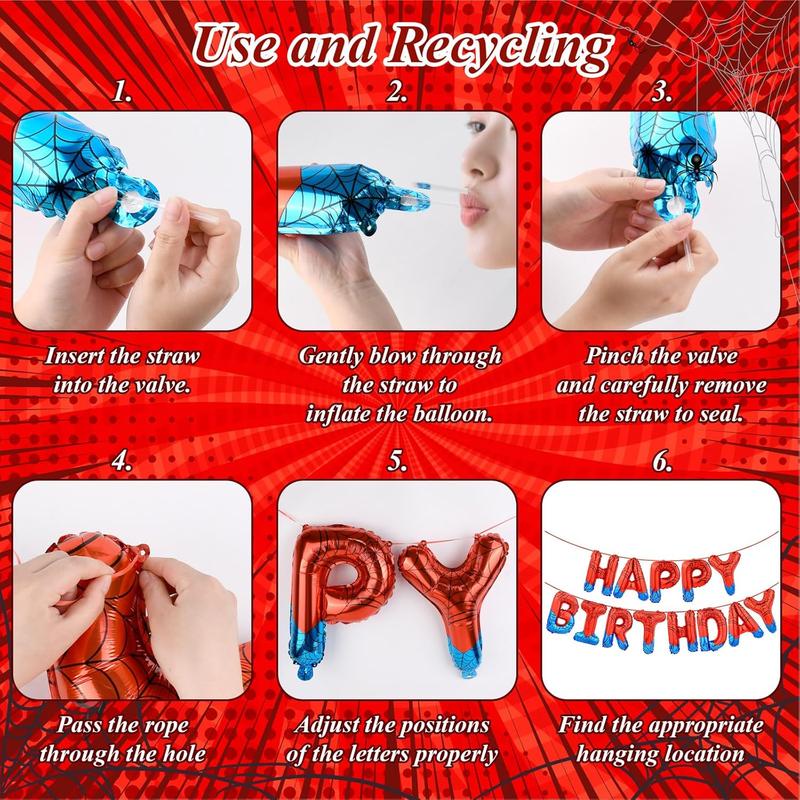 Spider Birthday Party Decorations Kit – Superhero Happy Birthday Banner with Spider Balloons & Backdrop, Boys Kids Indoor Outdoor Celebration Supplies