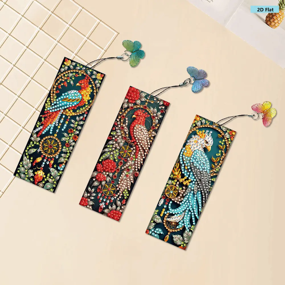 3Pcs 15cm Modern Style Animal Print Irregular Diamond Painting Bookmarks, Beginners-Friendly DIY Kits with Butterfly Pendant, Crystal Shine Needlework Craft Supplies for Book Art Projects
