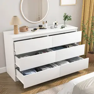 Wooden 6 Drawer Dresser, Large Storage Cabinet Modern Chest of 6 Drawers Night Table, Bedroom Storage Organizer, Storage Dresser Chest of Drawers for Bedroom, Closet, Living Room