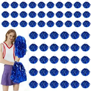 Hualleko 60/100PCS Pom Poms Cheerleading Metallic Foil Cheer Pom Poms with Plastic Handles, Cheerleader Pom Poms for Cheering Squad Team Spirited Sports Game Dance Party
