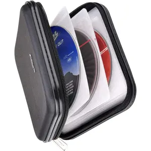 CD DVD Wallet - 32 Capacity Portable DVD/VCD Storage Disk Holder with Hard Shell Sturdy Case, Black