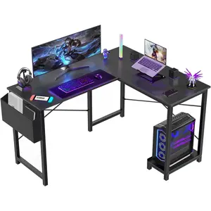L Shaped Desk - Computer Desk Corner Desks Gaming Desk PC Table with CPU Stand Side Bag for Home Office Dorm Sturdy Writing Workstation, Black, 50-Inch
