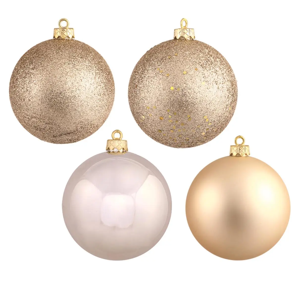212 MAIN 12 in. Round Plastic Champagne Drill Ornament Balls - 4-Finish Assorted Colors, 4 per Bag, Christmas Home Festive Decoration, Champagne Finish, Festive Home, 12" H X 12" W X 12" L, 9 Lbs