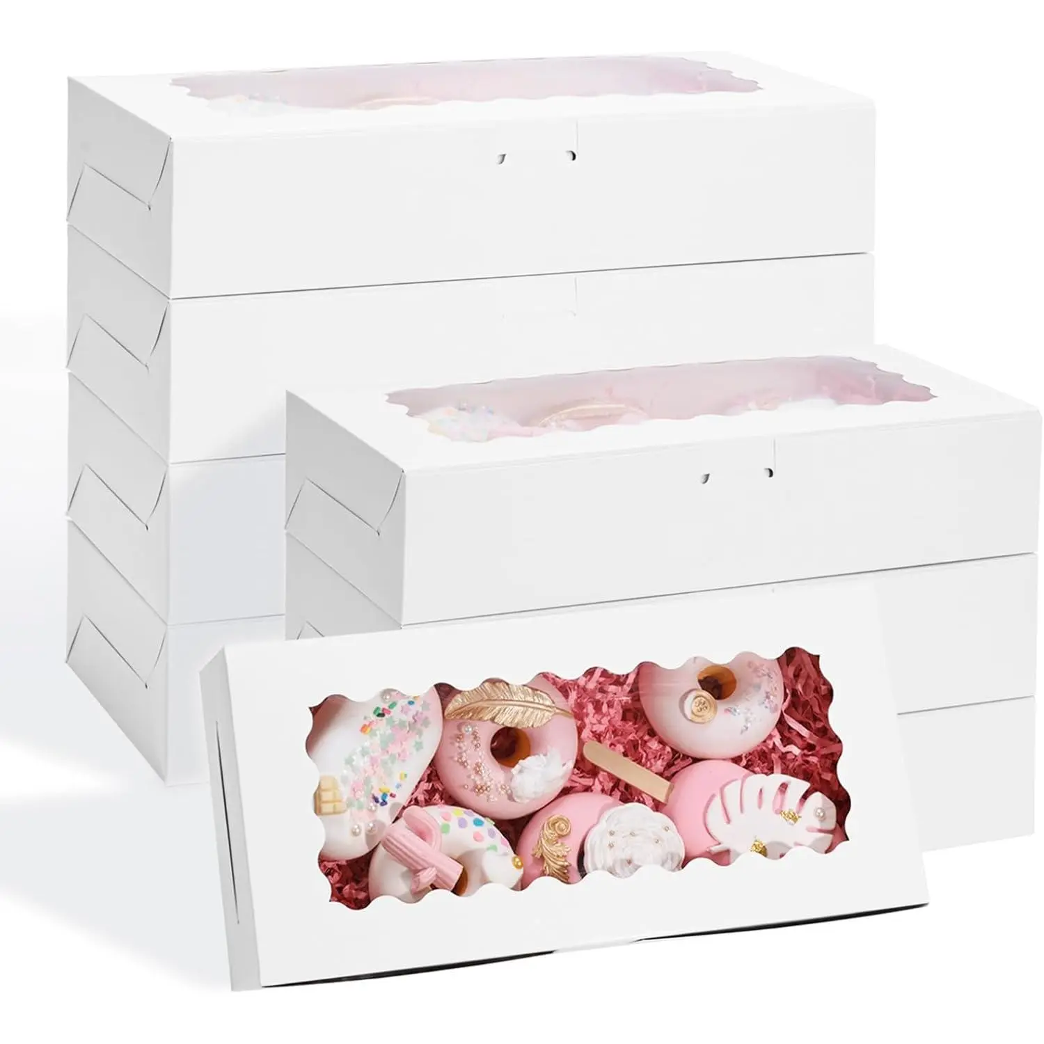 30 count Pastry Boxes, 12" x 5.5" x 2.6" White Cookie Boxes with Window Small  Boxes Bakery Boxes for Chocolates Strawberries Donuts Muffins Pastries Desserts