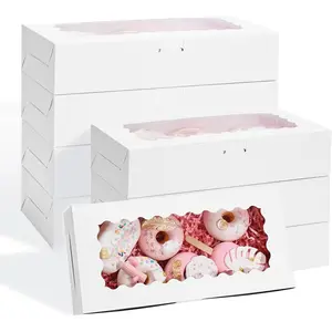 TRAIL RECKONING 30 count Pastry Boxes, 12" x 5.5" x 2.6" White Cookie Boxes with Window Small  Boxes Bakery Boxes for Chocolates Strawberries Donuts Muffins Pastries Desserts