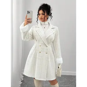 Elegant Women's Vintage Style Tweed Coat, Large Size Fashionable Commuter Wear, Dual Button Design, Versatile Daily Jackets