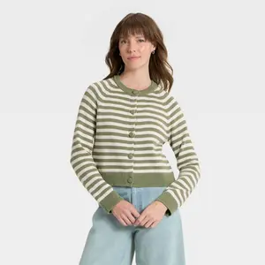 Women's Button-Down Cardigan - Universal Thread Green Striped L