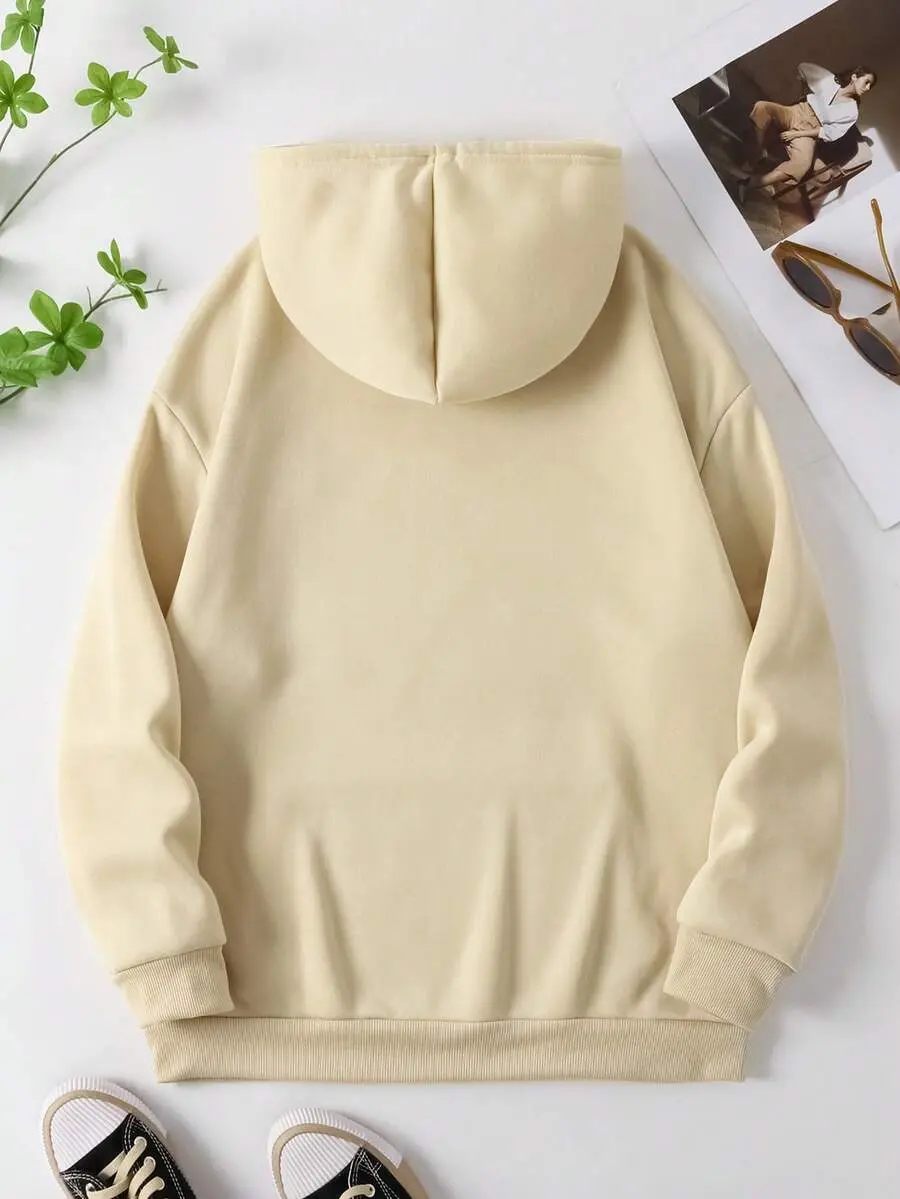 Manfinity Joysei Khaki Drop Shoulder Oversized Hoodie with California Letter Print