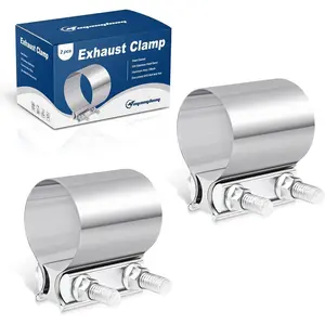 2.75 Inch Exhaust Clamp 2 3/4" Butt Joint Band Clamp Stainless Steel Sleeve Coupler for Pipes Mufflers Catalytic Converters 2 Pack
