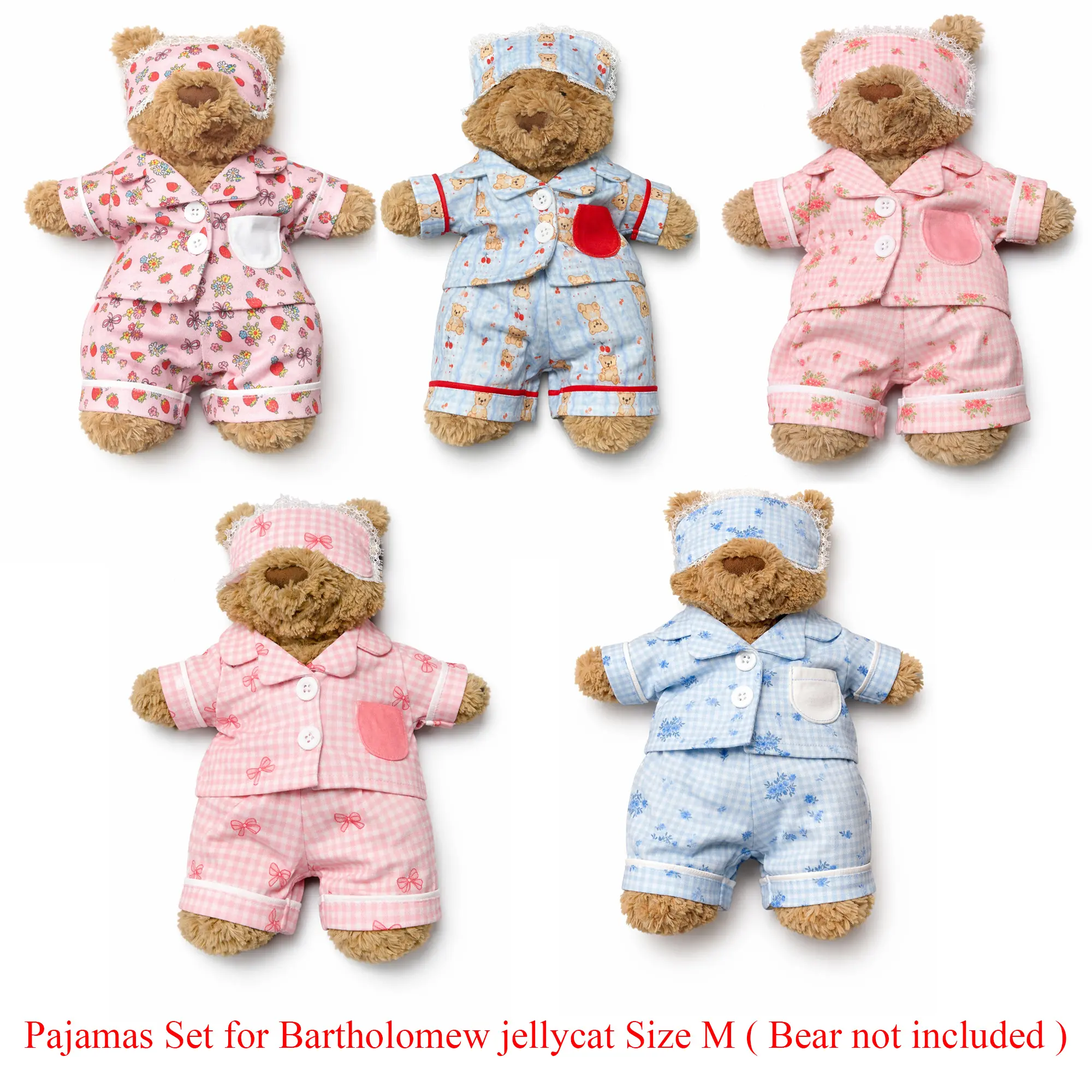 Pajamas Set for Bartholomew jellycat with sleep mask Size M, pajamas & sleep mask, cute pajamas, ( Bear Not Included )