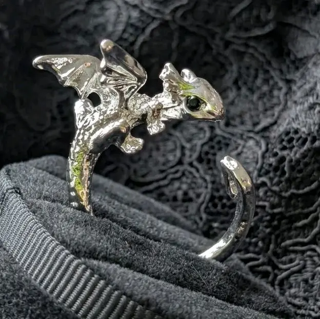 Silver Dragon Wrap Ring Midnight Drake Wyvern