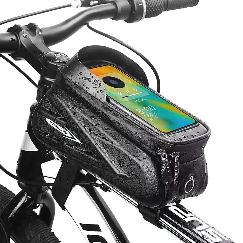 Waterproof Hard Shell Bicycle Front Frame Bag - Mountain Bike Compatible Cycling Gear with Touch Screen Top Tube Mount Phone Pouch, Functional Pack, Bicycle Accessories, Outdoor Cycling Accessories